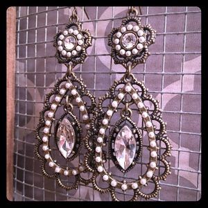 Pearl and Crystal filigree drop earrings